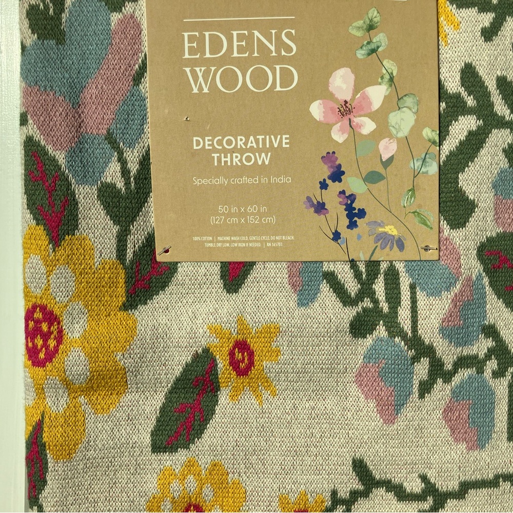 Floral Decorative Throw with Purple and Green Accents